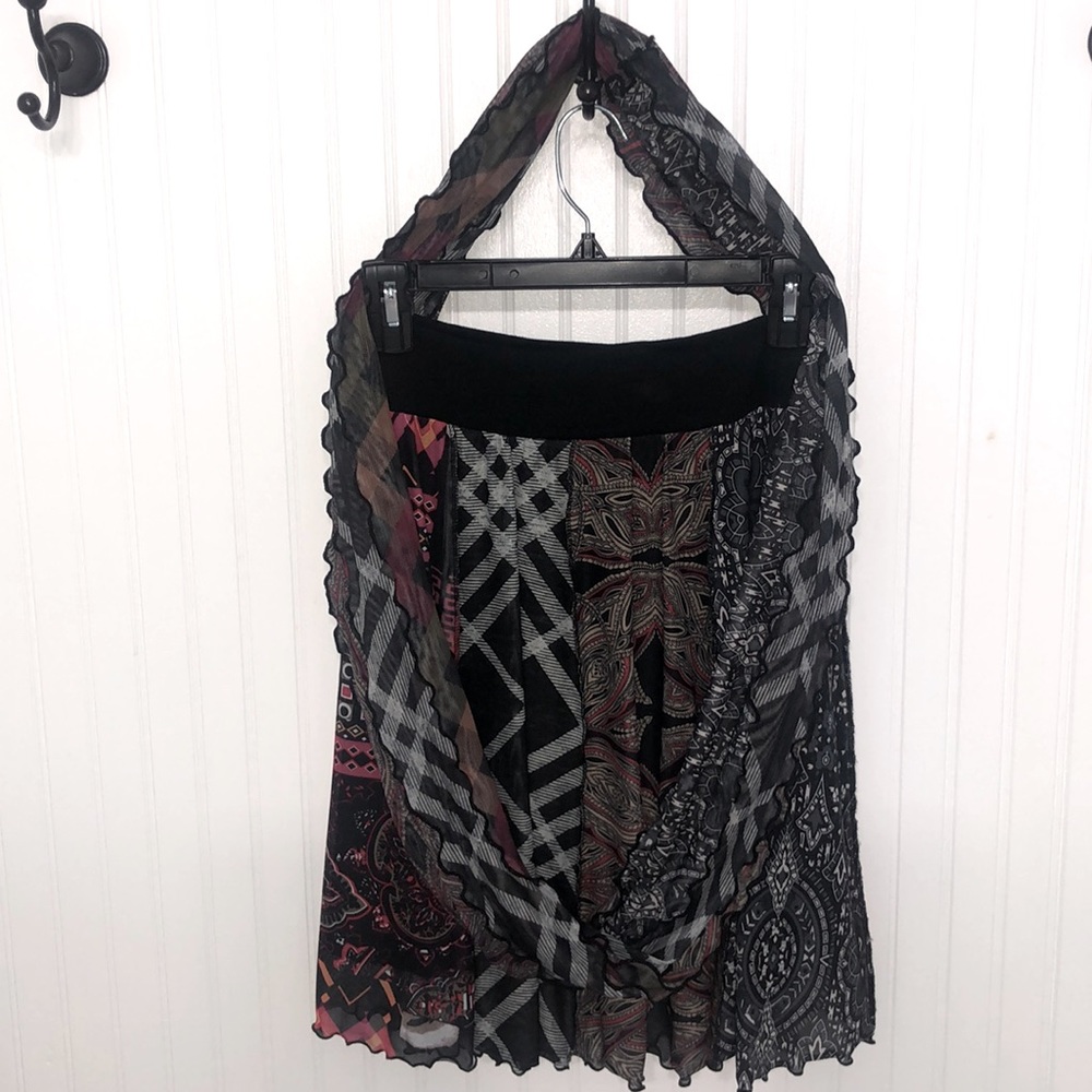 ARTSY❤️panelSKIRT w/Scarf Multi Print Soft Stretchy Waistband 30”x21” Easycare